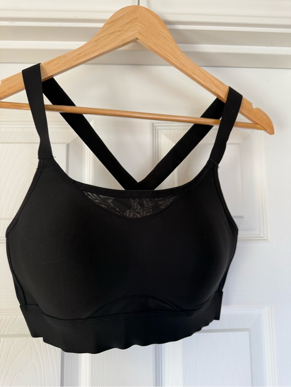 Avia Black Cross-Back Sports Bra with Mesh Inset